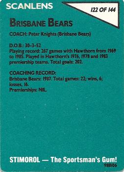 1988 Scanlens VFL #122 Peter Knights Back